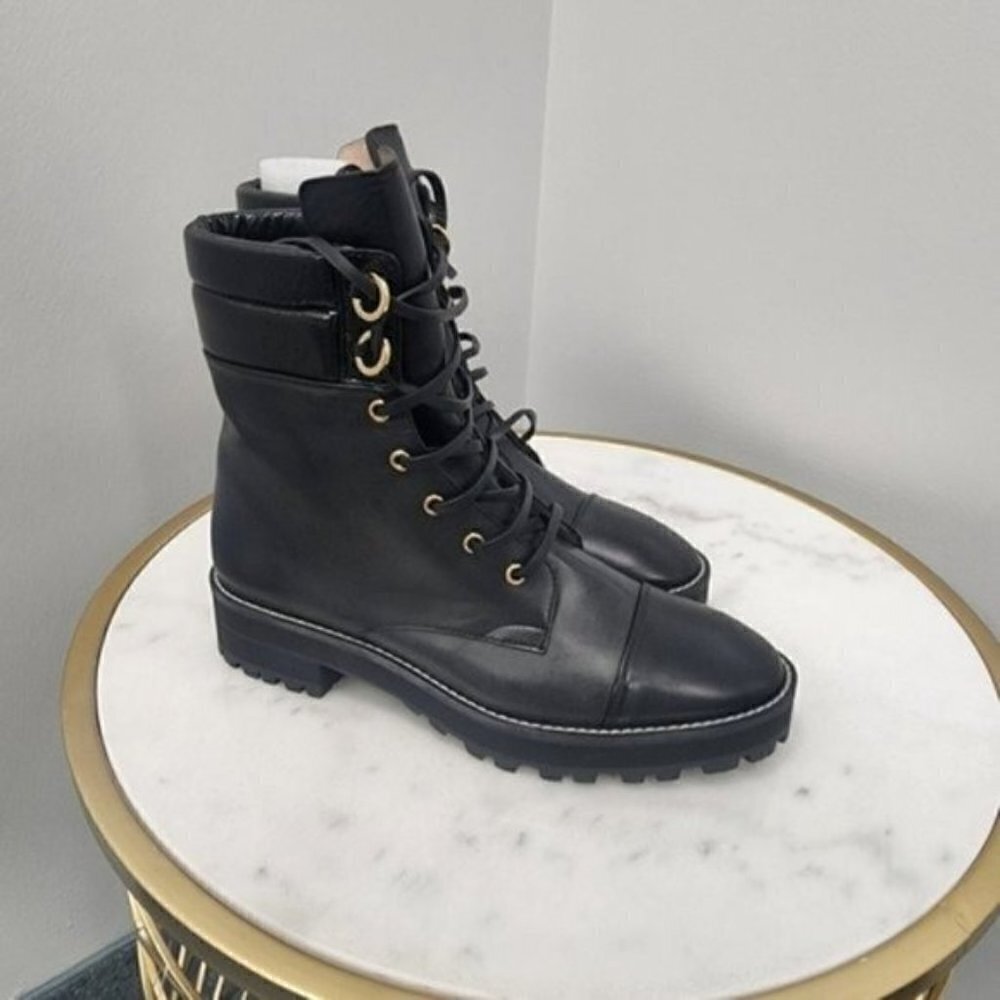 STUART WEITZMAN Lexy Leather Combat Boots Black Leather 9.5M - Picture 11 of 11